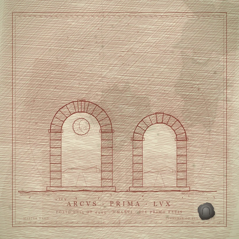 Twin arcs on sea-stained parchment